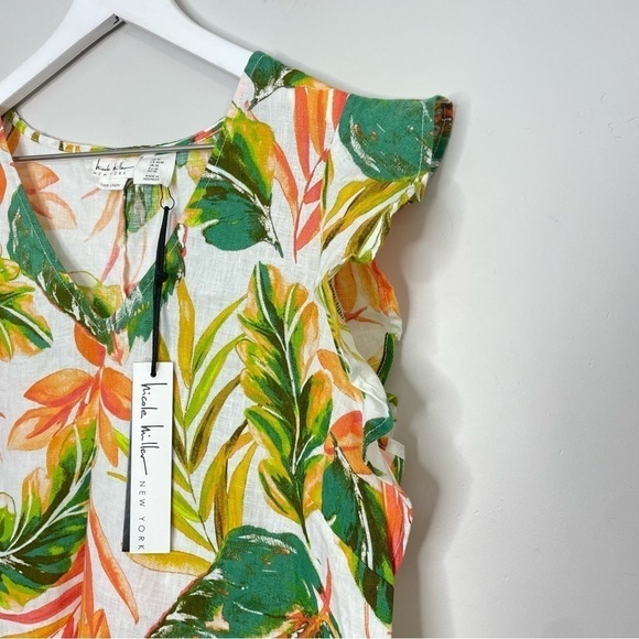 NWT Nicole Miller 100% Linen Tropical Print Shift Dress Size Medium - Picture 2 of 4